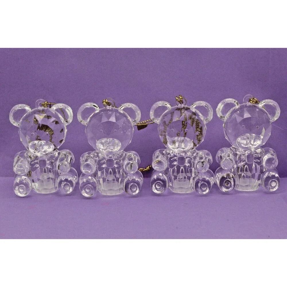 Bear Light Covers Silvestri Set of 4 Acrylic Crystal Cut Design Ornaments VTG